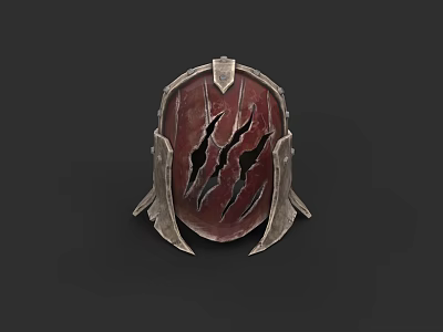 Medieval Shield With Metal Frame Red Surface And Claw Marks Design 3d model
