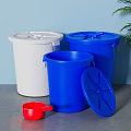 Plastic Trash Bins In White Blue And Red With Removable Lids