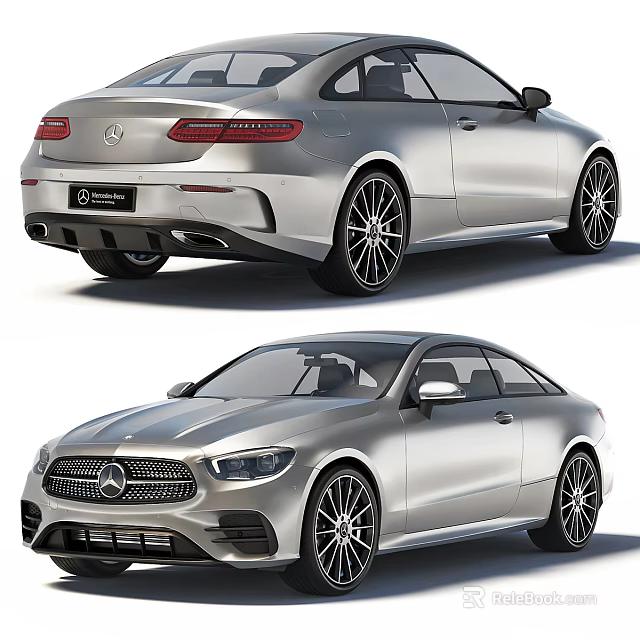 Silver Mercedes Benz Coupe Rear And Front Views 3d model 