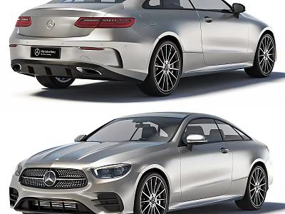 Silver Mercedes Benz Coupe Rear And Front Views 3d model