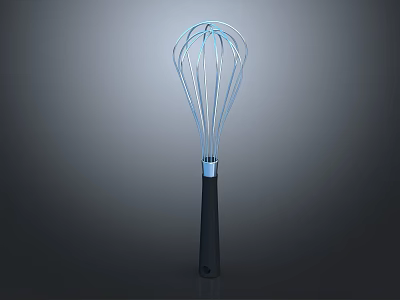 Modern Stainless Steel Whisk With Blue Wires And Black Handle Design 3d model