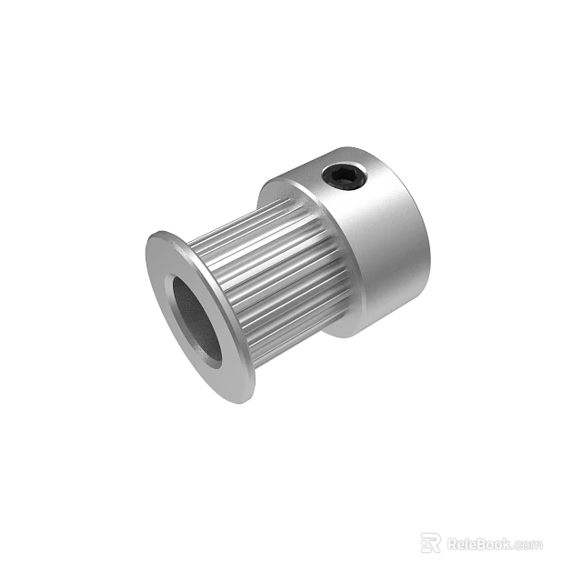 Silver Metal Timing Pulley With Grooved Surface Central Hole And Side Hole 3d model 