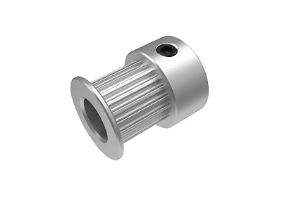 Silver Metal Timing Pulley With Grooved Surface Central Hole And Side Hole 3d model