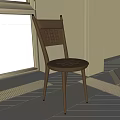 Beige Single Chair With Woven Back And Seat In Modern Interior Wooden Floor