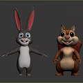 Cartoon Rabbit And Squirrel Characters With Long Ears Fluffy Tail And Friendly Expressions
