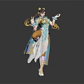 Colorful Female Character In Traditional Outfit With Phoenix Motifs And Graceful Lifted Leg Pose