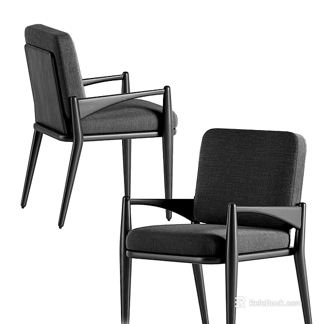 Modern Gray Fabric Accent Chair With Black Wooden Frame And Armrests For Home Decor 3d model 