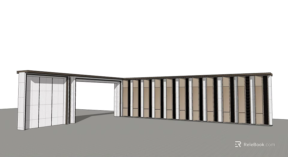 Modern Feature Wall With Vertical Wooden Panels And Open Doorway Design 3d model 