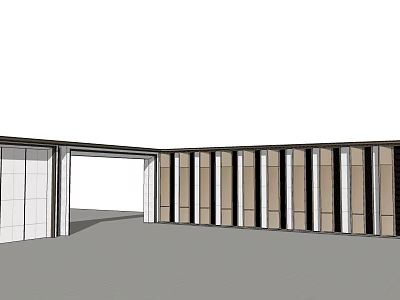 Modern Feature Wall With Vertical Wooden Panels And Open Doorway Design 3d model