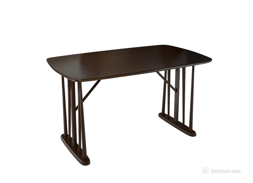 Elegant Modern Dark Brown Rectangular Dining Table With Unique Leg Structure 3d model 