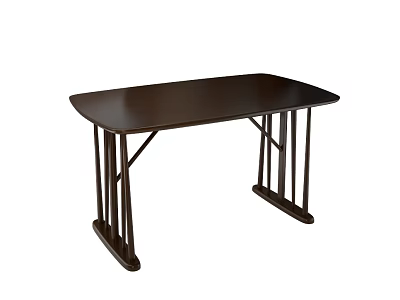 Elegant Modern Dark Brown Rectangular Dining Table With Unique Leg Structure 3d model