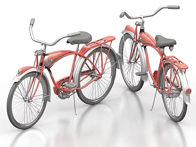 Two Red Vintage Bicycles With Classic Design And Retro Style Frames 3d model