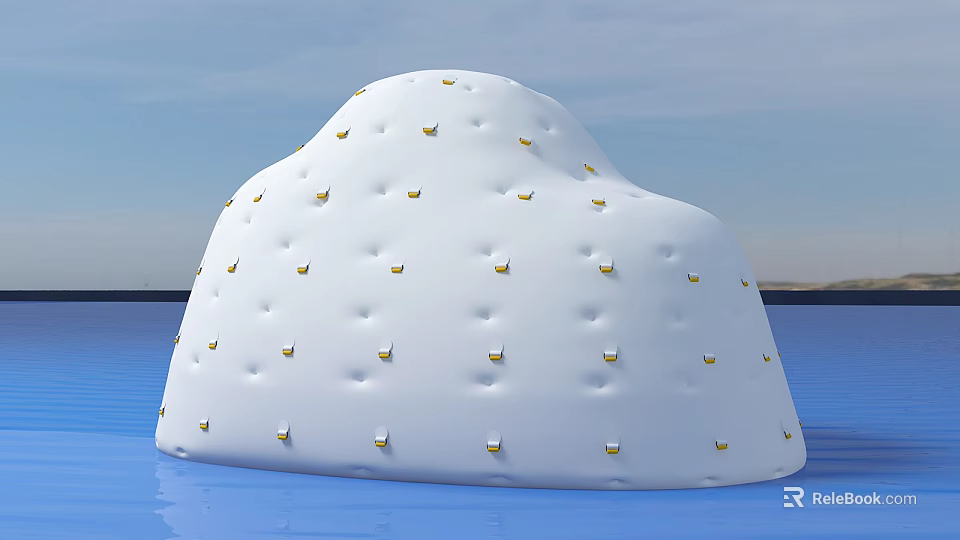 White Cloud Shaped Doll With Small Golden Dots On Blue Water And Sky Background 3d model 