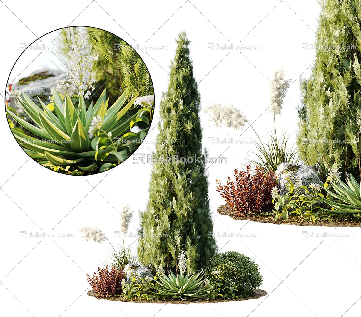 Modern shrubs and flowers 3d model