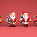 Game Movie Santa Claus Characters In Red Costumes With Gift Bags Standing On Pink Background