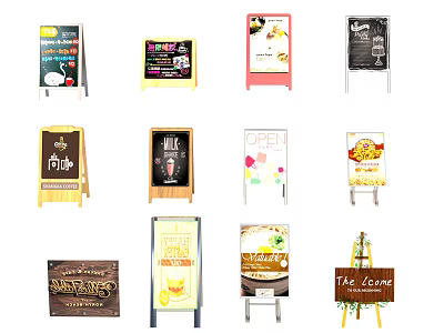 Different Types of Business Signboards Featuring Various Designs and Uses in Retail 3d model