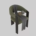 Modern Minimalist Armchair with Gray Fabric Upholstery Dark Wooden Armrests and a Gray Blanket