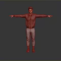 Man Standing With Arms Outstretched Wearing Red Shirt Gray Pants And Orange Boots