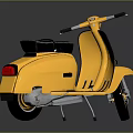 Vintage Yellow Scooter With Black Seat And Metallic Parts On Reflective Surface
