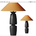 Modern Table Lamps With Black Ceramic Bases And Orange Fabric Shades