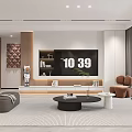 Modern Living Dining Room Interior With Large Screen TV Sofa And Coffee Table 3d model