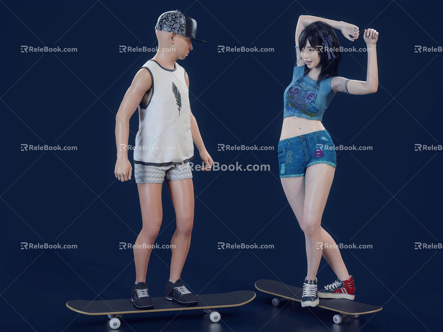 Modern Double Skateboard Single Board Skateboard Sports Fashion Skateboard Four Wheel Skateboard Skateboarding Girl Boy 3d model