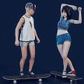 Modern Double Skateboard Single Board Skateboard Sports Fashion Skateboard Four Wheel Skateboard Skateboarding Girl Boy 3d model