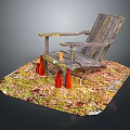 Outdoor Setting Featuring Weathered Wooden Chair On Moss Covered Ground With Orange Cones