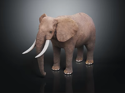 Grey Elephant With Long Trunk Large Ears Long Tusks Standing Isolated On Black Background 3d model
