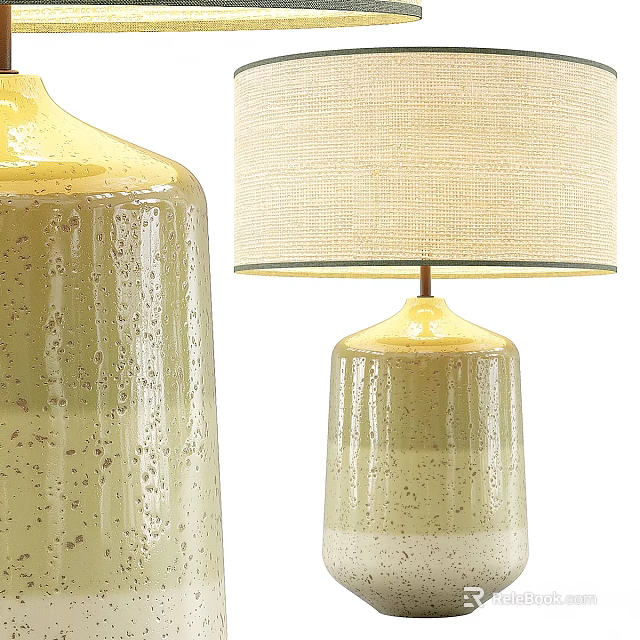 Two Ceramic Table Lamps With Light Yellow Speckled Bodies And Beige Fabric Shades 3d model 