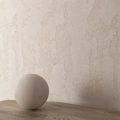 Beige Textured Wall Components With Round Object On Wooden Table 3d model