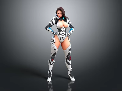 Futuristic Sci-Fi Female Character Armor Costume With Mechanical Leggings Arm Guards And High Heels 3d model