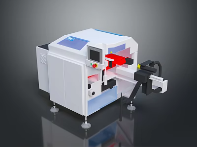 Modern Computer Equipment With White Casing Red Component Display Screen And Support Bracket 3d model