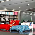 Bedding Store Display With Colorful Bed Sheets Pillows And Shelf Products 3d model