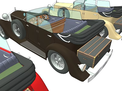 Vintage Convertible Cars In Various Colors With Classic Luggage Trunk Design 3d model