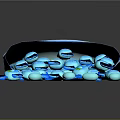 Blue Cocoa Candies Scattered From Open Bag With Various Shapes On Black Background