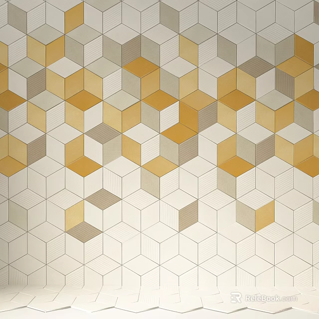 Decorative Geometric Design Components Featuring Gold Beige Gray Hexagons And Cubes 3d model