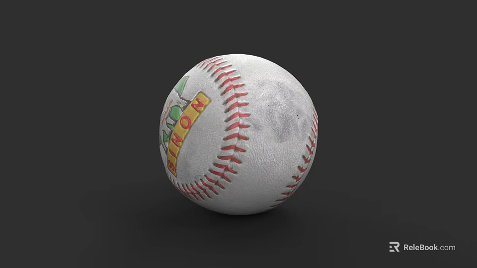 High Quality Iron Brand Baseball With Red Stitching White Surface And Green Graphics 3d model 