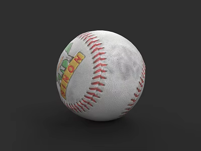 High Quality Iron Brand Baseball With Red Stitching White Surface And Green Graphics 3d model