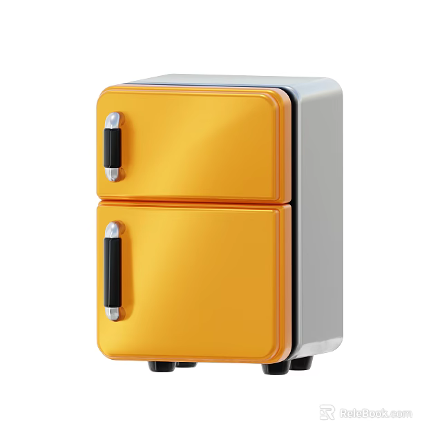 Yellow Double Door Mini Fridge Compact Design Household Appliance for Home Use 3d model 