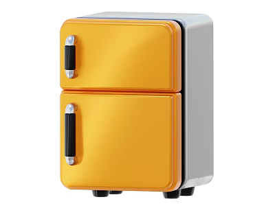 Yellow Double Door Mini Fridge Compact Design Household Appliance for Home Use 3d model