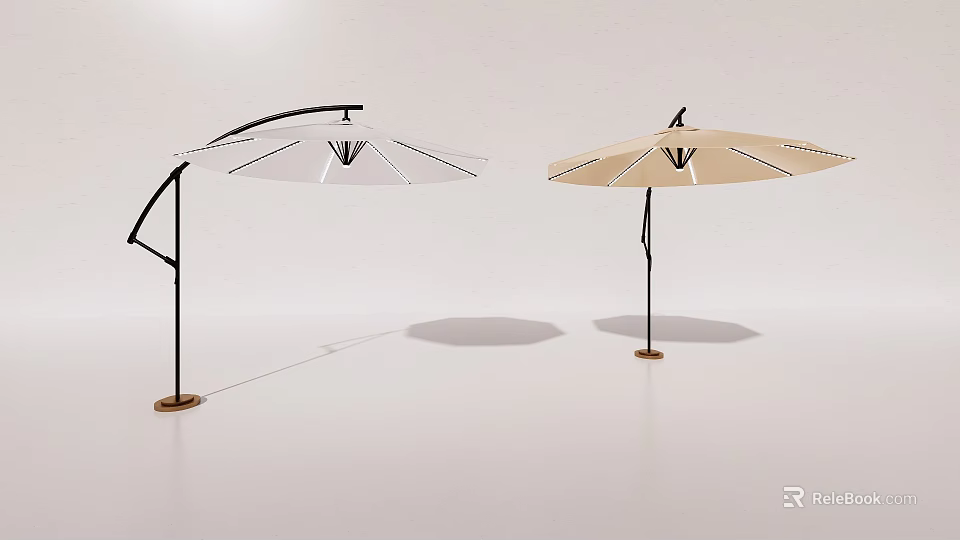 Outdoor Patio Umbrellas with White and Beige Canopies and Black Frames 3d model 
