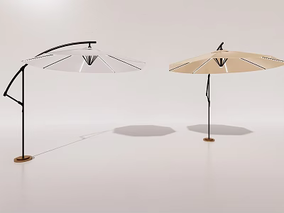 Outdoor Patio Umbrellas with White and Beige Canopies and Black Frames 3d model