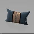 Blue Decorative Pillow With Brown And Black Stripes And Knotted Rope Design