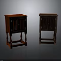 Classic Red and Brown Wooden Cabinets with Doors and Carved Legs Design