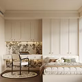Modern Minimalist Tatami Bedroom With White Cabinets Desk And Decorative Wall
