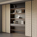 Elegant Modern Bookcase Design With Perforated Panels Open Shelves And Decorative Items