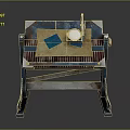 Industrial Metal Equipment With Stand Platform Magnifying Glass Brown Paper And Blue Label