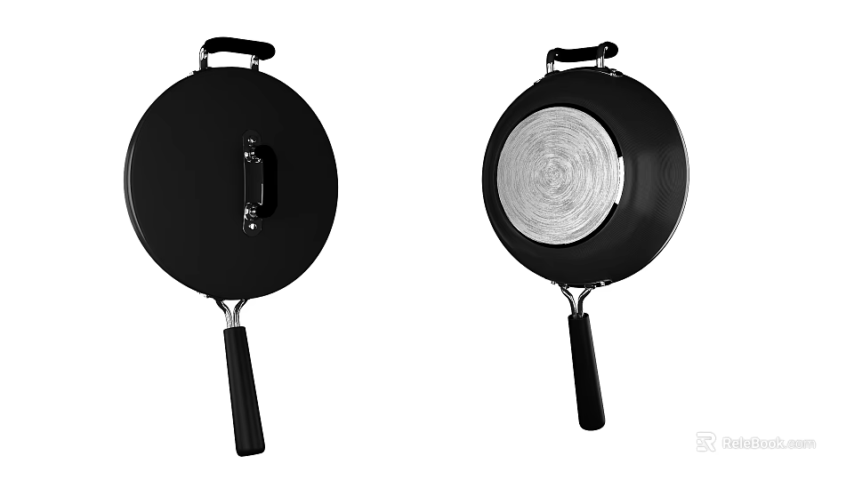 Sturdy Black Wok Featuring Ergonomic Handle Lid And Smooth Silver Interior Surface 3d model
