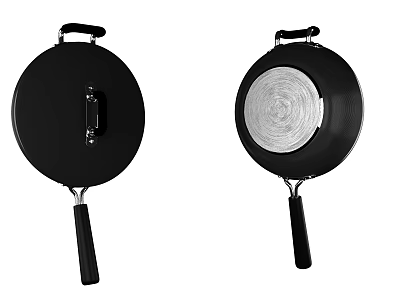 Sturdy Black Wok Featuring Ergonomic Handle Lid And Smooth Silver Interior Surface 3d model